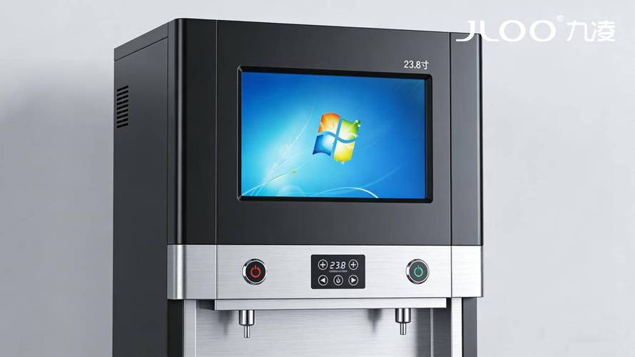 高清显示与智能交互的完美融合 九凌JLOO 23.8寸液晶广告机嵌入饮水机柜，一键更新广告新体验